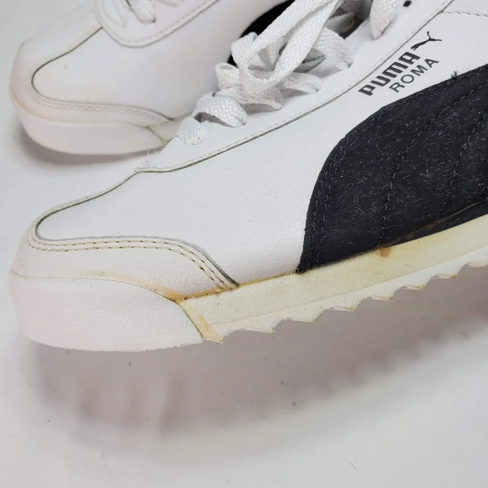 Vintage Puma Roma Leather‎ Sneakers Y2K Hype Style Womans Size 9 White Black
